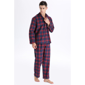 Set di pigiami in cotone 100% con <span class=keywords><strong>bottoni</strong></span> taglie forti da notte da <span class=keywords><strong>uomo</strong></span> traspirante termico camicia da notte da <span class=keywords><strong>uomo</strong></span> <span class=keywords><strong>pigiama</strong></span> in omaggio - Product Image 4