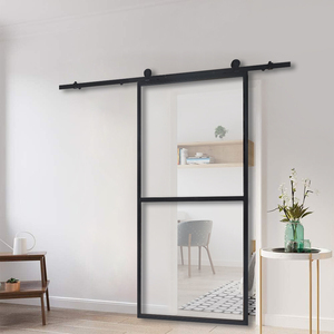 Một mảnh lắp ráp hoàn chỉnh thép 2m Đường sắt tự làm kính cường lực cửa trượt CUBO màu đen với bộ phần cứng bao gồm và đóng mềm - Product Image 1