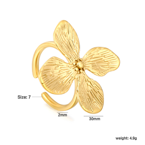 Custom Stainless Steel Gold Plated Flower Ring, Tarnish Resistant Fashion Statement Jewelry Wholesale Distributors - Product Image 3