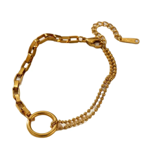 Bracelet en acier inoxydable au design minimaliste et léger, doté d'une structure à chaîne simple ou double et d'une bague ronde, bijoux en acier 18K - Product Image 5