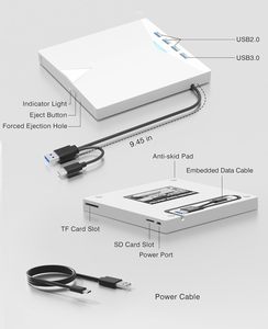 Lecteur <span class=keywords><strong>de</strong></span> CD/<span class=keywords><strong>DVD</strong></span> externe 7-en-1 avec hub USB, USB 3.0, Type-C, emplacements SD/TF - Lecteur optique portable <span class=keywords><strong>pour</strong></span> PC, ordinateur portable, Linux, <span class=keywords><strong>Windows</strong></span> - Product Image 2