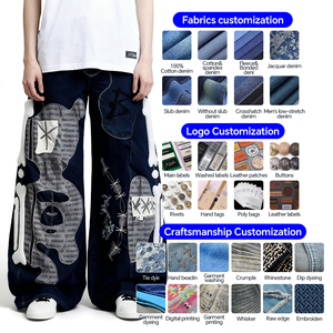 Pantalones Personalizados para <span class=keywords><strong>Hombre</strong></span>, Jeans Holgados que Imitan el Denim de Algodón Deslavado Oscuro, Cintura Alta, Pierna Ancha, Estilo Retro Urbano, Botones Curvos - Product Image 6