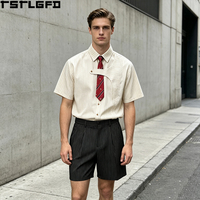 Oem Odm Asymmetric Pinstripe Shirt Set Pleated Shorts Old Money Style Tailored Smart Casual Two Piece Set Wholesale