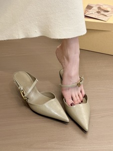 <span class=keywords><strong>Sandalias</strong></span> de Tacón Bajo con Punta en Pico y Tira Trasera, Detalles en Cuero Liso, Minimalistas y Elegantes para Oficina, para <span class=keywords><strong>Mujer</strong></span>, Venta al Por Mayor - Product Image 3