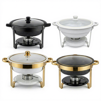 Recipiente para Calentar Comida Plegable de Acero Inoxidable de 6QT/5QT con Vidrio Transparente, Diseño sin Humo, Calentador de Comida a Gas, Recipiente Dorado para Calentar Comida