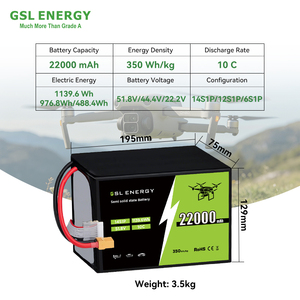 Batterie de drone GSL ENERGY Solid State 22,2V 6S 22000mAh 22Ah 350Wh/kg, pack de batteries lithium-ion pour la logistique aérienne et les relevés, 6S-22AH-3 - Product Image 4