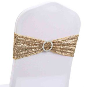 Cintas Elásticas de Lentejuelas de Una Cara con Hebilla para Decoración de Fundas de Sillas en Bodas, Hoteles y Fiestas - Product Image 1