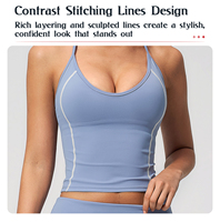 Atasan Olahraga 2-in-1 Tanpa Punggung Model Halter untuk Yoga dan Aktivitas Lainnya, Logo Kustom, Ringan, Logo Depan, Tank Top Sporty, Atasan Seksi Off-shoulder