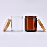 Kemasan Kosong Kustom 50ml 100ml 150ml 250ml 500ml Wadah Lilin Bulat Kaca Bening/Amber Dengan Tutup Bambu