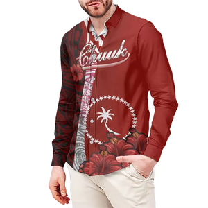 Chemise à manches longues la plus populaire pour hommes, imprimé tribal polynésien, col à revers, vente directe d'usine, chemise élastique à boutons - Product Image 2