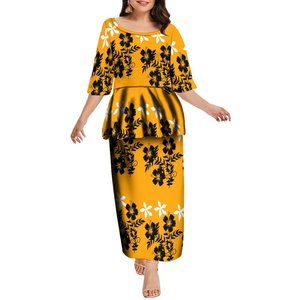 Best Price Custom <strong>Plus</strong> <strong>Size</strong> Hibiscus Flower Print Frilly <strong>Tops</strong> and Skirts 2 Piece Samoan Puletasi Ptaha Pacific Island Dress - Product Image 1