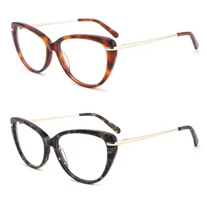 2024 Black Cat Eye Classic Acetate Eyeglass Frame for Women Metal Temple Fashionable Full Rim Optical Glasses