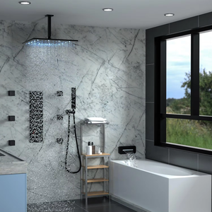 Ensemble de douche LED nickel brossé avec pommeau de douche pluie et douchette à main - Product Image 1