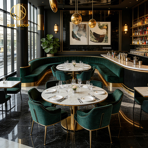 Ensemble de mobilier hôtelier Ron Group : Table carrée sur base métallique en marbre, chaise en velours et banquette demi-courbe pour <span class=keywords><strong>restaurant</strong></span> - Product Image 3
