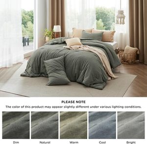 Bộ chăn ga gối <span class=keywords><strong>Queen</strong></span> size màu xanh ô liu xám nhạt, chất liệu cotton với lớp lót microfiber, dùng được cho mọi mùa. - Product Image 5