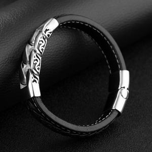 Bracelets en <span class=keywords><strong>cuir</strong></span> véritable de style vintage noir en <span class=keywords><strong>cuir</strong></span> de vache, bijoux fins, bracelets à fermoir magnétique, bracelets personnalisés pour hommes - Product Image 3