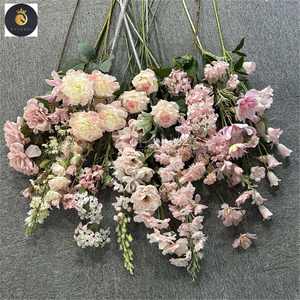 ピンク人工花結婚式天井フラワーアレンジメント道路リード列プラスチックグラスリーフ素材 - Product Image 3