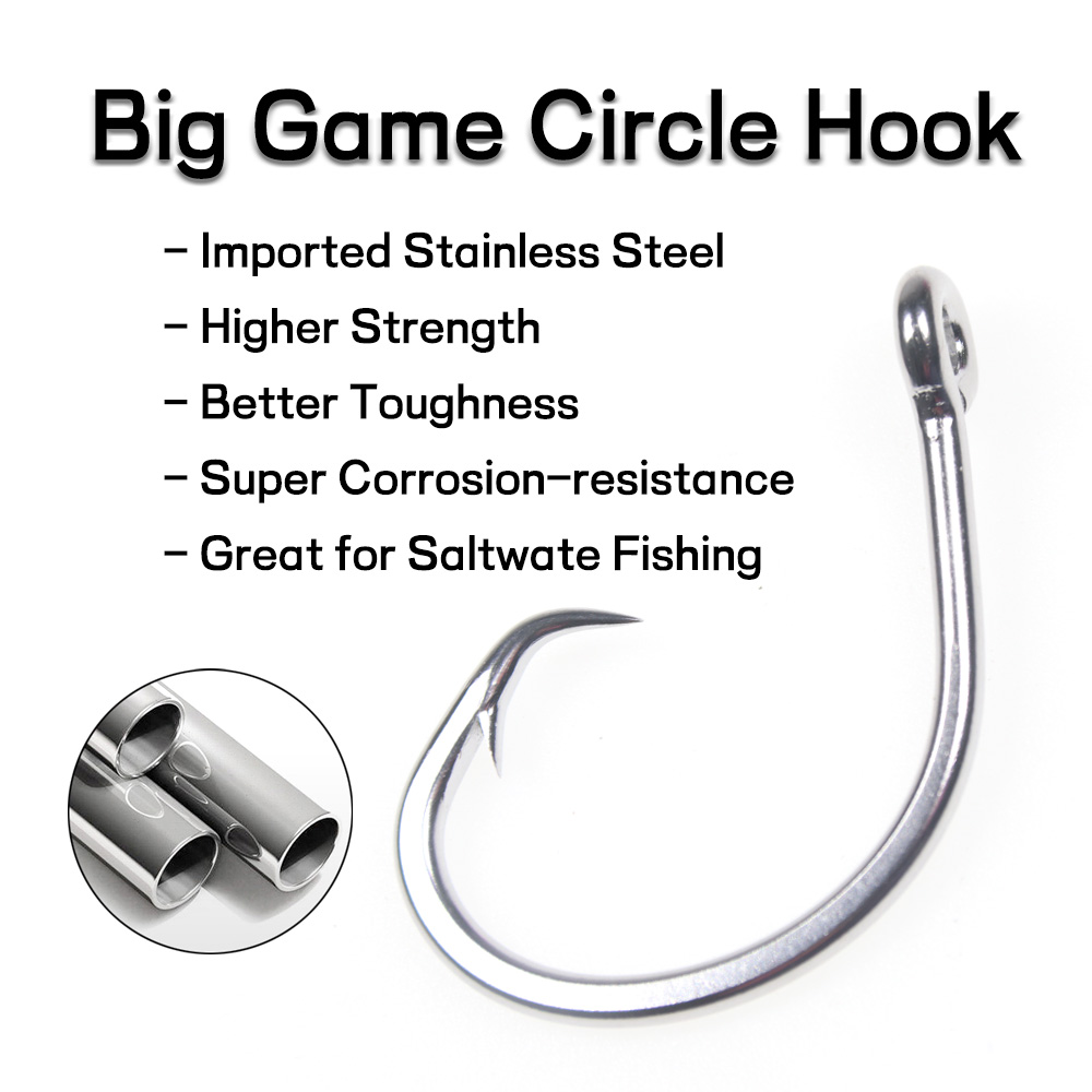 Stainless Steel Circle Hooks 6/0-18/0 for Saltwater Fishing - Big Game  Tuna, Shark, Halibut & Snapper Trolling
