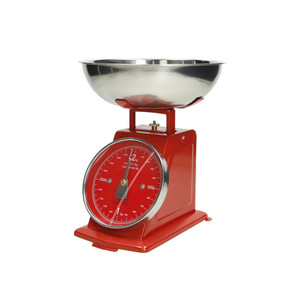Bilancia da Cucina Vintage in Acciaio Inossidabile Rosso Opaco, Capacità 2kg, Misurazione Analogica del Peso - Product Image 1