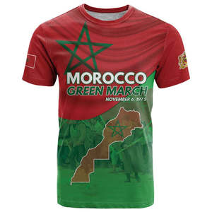 All'ingrosso Slim Fit Custom Morocco Proclamation Day Flag t-shirt a sublimazione stampata <span class=keywords><strong>abbigliamento</strong></span> di orgoglio per il <span class=keywords><strong>giorno</strong></span> dell'indipendenza - Product Image 3