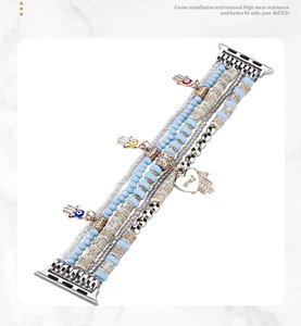Pulsera de cuentas hecha a mano para <span class=keywords><strong>Apple</strong></span> <span class=keywords><strong>Watch</strong></span>, correa de 49mm, 46mm, 45mm, 44mm, 42mm, 41mm, <span class=keywords><strong>40mm</strong></span>, 38mm, correa de joyería de cristal y perlas para mujer - Product Image 5