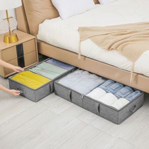 Fabric Clothing Storage <b>Box</b> 50L Rectangle Under Bed Organizer With Transparent Divider <b>Foldable</b> For Clothes Organization - Product Image 2