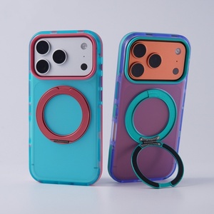 Luxury Matte Translucent Magnetic Phone Case for iPhone 17 14 15 16 Pro Max With 360° Metal Ring <b>Stand</b> Bumper Protective Cover - Product Image 2