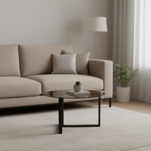 Tavolino da Caffè Moderno con Piano in Vetro Temperato e Struttura in Metallo Marrone Nero per Soggiorno - Product Image 2