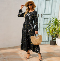 Robes longues pour femmes, style bohème décontracté, à manches longues, taille haute, en mousseline, à motifs floraux, pour le printemps et l'automne, idéales pour la plage