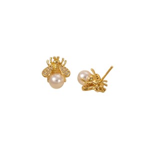 Pendientes de abeja con perlas y diseño dorado para mujer, joyería de moda. - Product Image 5