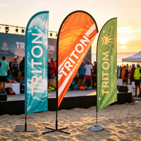 Drapeau de plage publicitaire double face imprimé sur mesure, prix d'usine