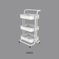 Chariot de rangement métallique à 3 niveaux avec roulettes, design rectangulaire minimaliste pour salle de bain et bureau, facile à nettoyer, type autoportant