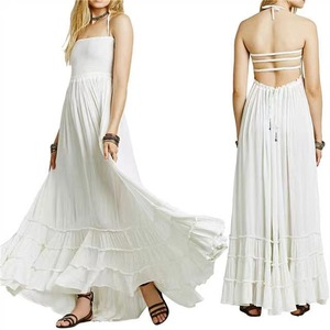 2025 donna nuova estate <span class=keywords><strong>Boho</strong></span> <span class=keywords><strong>Chic</strong></span> bianco come la neve in cotone di fascia alta abito lungo elegante Casual senza maniche abiti adulti per donna - Product Image 2