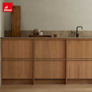 Armoire de cuisine AllandCabinet, style nordique Wabi Sabi Japandi, ferme, placage de chêne naturel, portes, garde-manger, rangement - Product Image 2