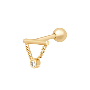 Boucles d'oreilles clous en argent sterling S925, style turc, avec chaîne géométrique simple, pampille et diamant, pour piercing d'oreille - Product Image 1