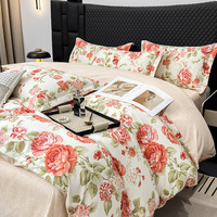 Ensemble de literie transfrontalier en direct : Housse de couette et draps quatre pièces, ou ensemble trois pièces avec motif géométrique en forme de cœur