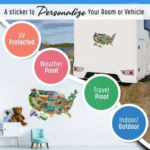 Autocollants en papier de haute qualité pour <span class=keywords><strong>camping</strong></span>-<span class=keywords><strong>car</strong></span>, carte des États-Unis, souvenirs de voyage, suivez vos déplacements, impression UV, imperméable, écologique - Product Image 4