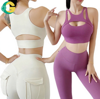 Nahtloses geripptes Yoga-Set für Damen, Leggings mit hoher Taille und Sport-BH, Activewear, Trainingsanzug, atmungsaktive, dehnbare Loungewear