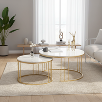 Table basse minimaliste 2-en-1 en marbre, ensemble de tables gigognes rondes modernes pour usage domestique quotidien