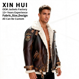 Vestes pour hommes ODM de haute qualité 2025 Patch personnalisé Doublure en polyester épaisse et chaude Veste de moto à col montant Veste d'hiver - Product Image 2