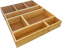 Organisateur de tiroir indésirable en bambou et 6 séparateurs de boîte de rangement, support de plateau d'organisation à 8 compartiments pour l'artisanat, la couture, le bureau, le bain