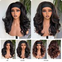 Perruque frontale synthétique marron foncé en gros avec bandeau, texture Yaki, boucles crépues volumineuses/ondulations profondes, fibre haute température, élastique