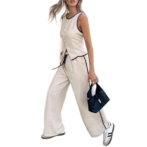 Conjunto de chaleco sin mangas y pantalones con cordón para mujer, traje informal de Color sólido, talla Smlxlxxl, Europa América - Product Image 5
