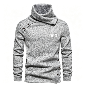 Heren stijlvolle coltrui met asymmetrische knopen aan de zijkant, lange mouwen, slanke gebreide trui, aangepast logo voor herfst/winter - Product Image 4