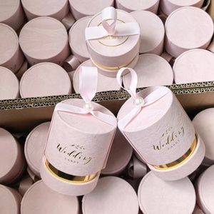 Scatola Rotonda Classica di Lusso in Velluto con Logo in Rilievo, Confezione Regalo Vuota per <span class=keywords><strong>Bomboniere</strong></span> con Nastro - Product Image 2