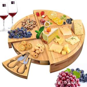 Tabla de queso giratoria de bambú personalizada, redonda, de madera maciza, con juego de cuchillos para servir en la cocina - Product Image 2