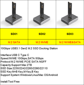 Blueendless <span class=keywords><strong>M</strong></span>.2 NGFF SSDケースアルミケースUSB3.1タイプC PCIE & SATA SSDエンクロージャーUSB-C M2 NVMEデュアルプロトコル<span class=keywords><strong>M</strong></span>.2 SSDケース - Product Image 2