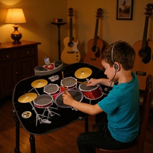 Electronic <b>Drum</b> Set Playmat with Drumsticks, Headphone, and Microphone - Perfect Party Favor and Gift for Children Ages 3+ - Product Image 2