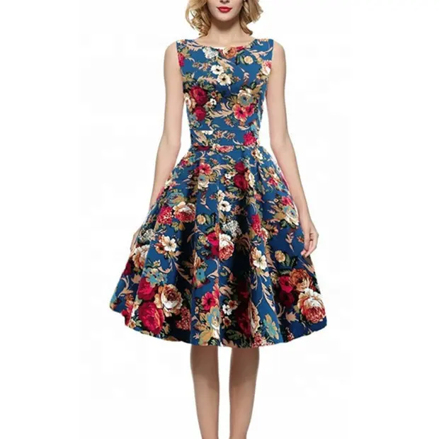Vintage Tea Dress Floral Spring Garden Retro Swing Prom Party Cocktail Party Dress for Women