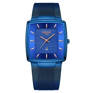 Reloj de cuarzo con cronógrafo delgada de <span class=keywords><strong>malla</strong></span> cuadrada de lujo a la moda para regalo de negocios, relojes de pulsera baratos OEM personalizados, reloj para hombre - Product Image 1